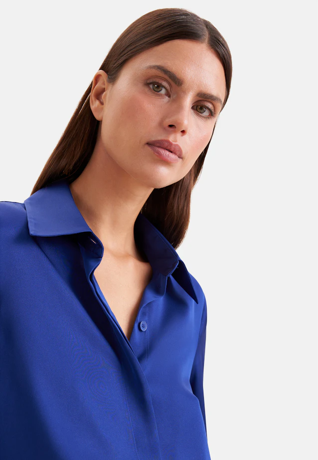 Shirt blouse with high sleeve slits made of 100% silk in Mittelblau |  Seidensticker Onlineshop