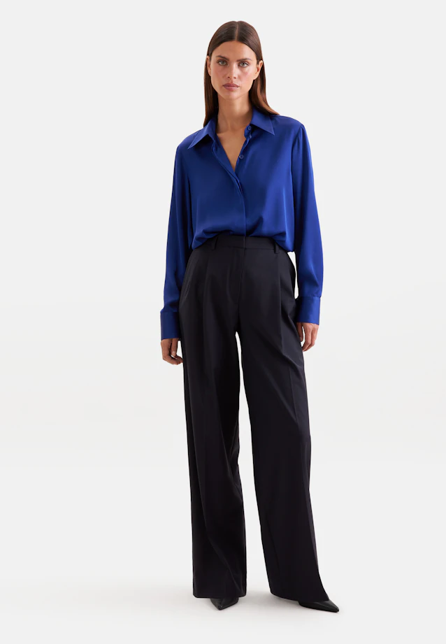 Shirt blouse with high sleeve slits made of 100% silk in Mittelblau |  Seidensticker Onlineshop
