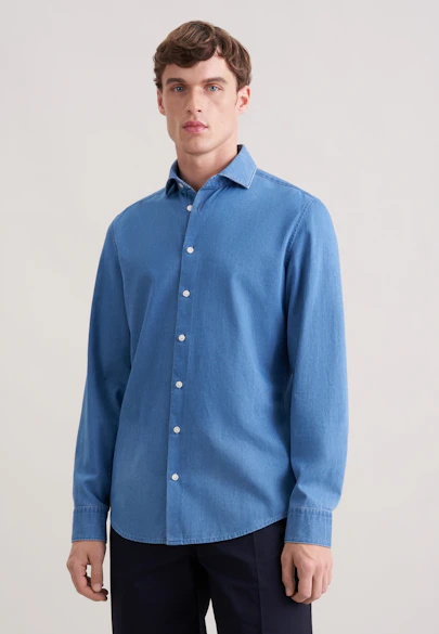 Shaped Denimhemd Denim in Mittelblau |  Seidensticker Onlineshop
