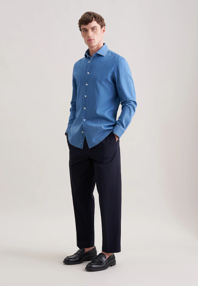 Shaped Denimhemd Denim in Mittelblau |  Seidensticker Onlineshop