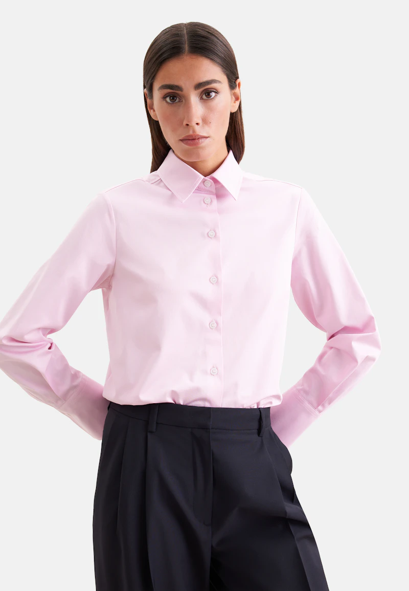 Hemdbluse regular fit aus Cotton Satin Stretch