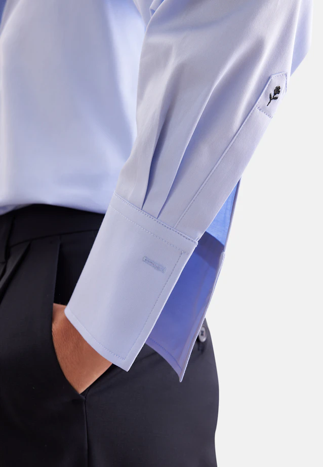 Hemdbluse regular fit aus Cotton Satin Stretch in Hellblau |  Seidensticker Onlineshop