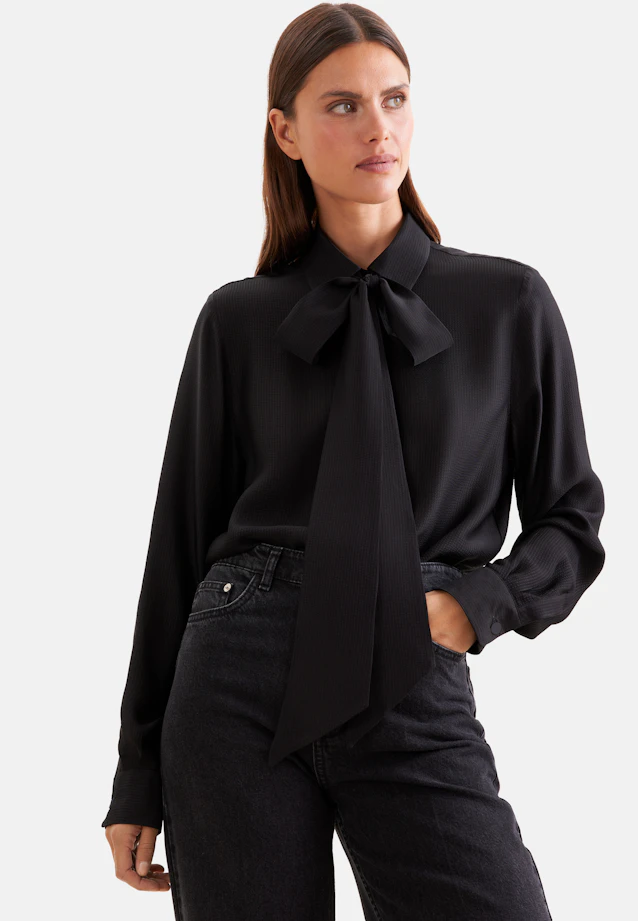 Semi-transparent stripe shirt blouse with detachable bow in Schwarz |  Seidensticker Onlineshop