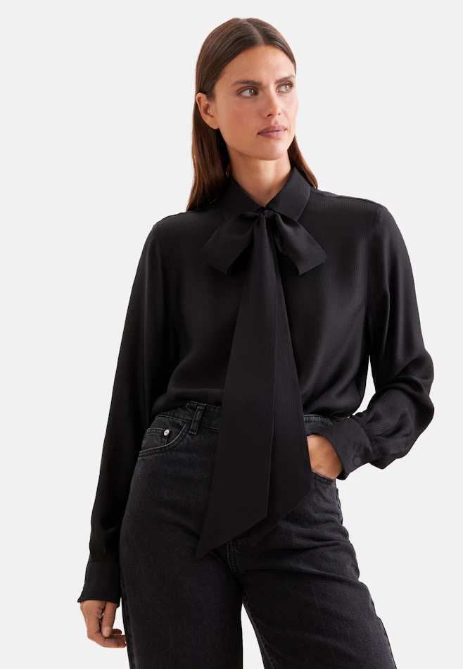 Semi-transparent stripe shirt blouse with detachable bow in Schwarz | Seidensticker online shop
