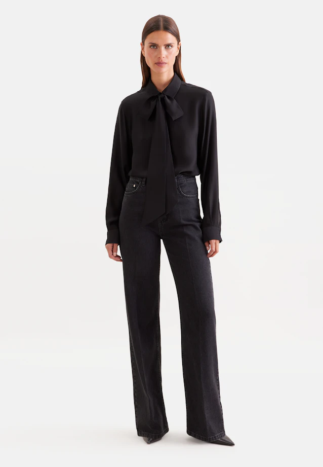 Semi-transparent stripe shirt blouse with detachable bow in Schwarz |  Seidensticker Onlineshop