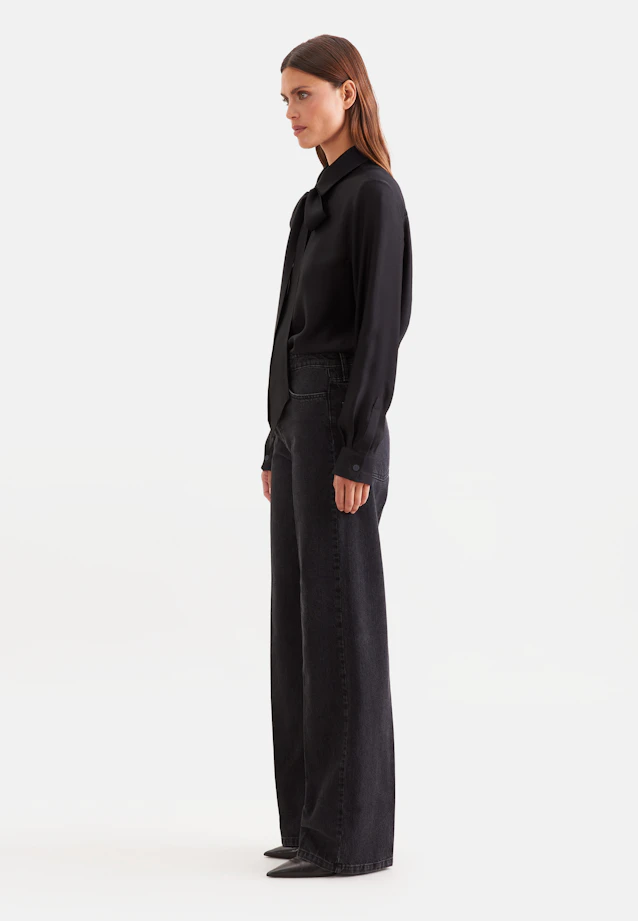 Semi-transparent stripe shirt blouse with detachable bow in Schwarz |  Seidensticker Onlineshop