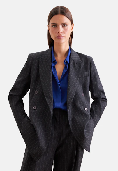 Zweireihiger Blazer mit Pattentaschen aus Flanell in Grau |  Seidensticker Onlineshop
