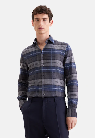 Slim Flannel shirt Check in Mittelblau |  Seidensticker Onlineshop