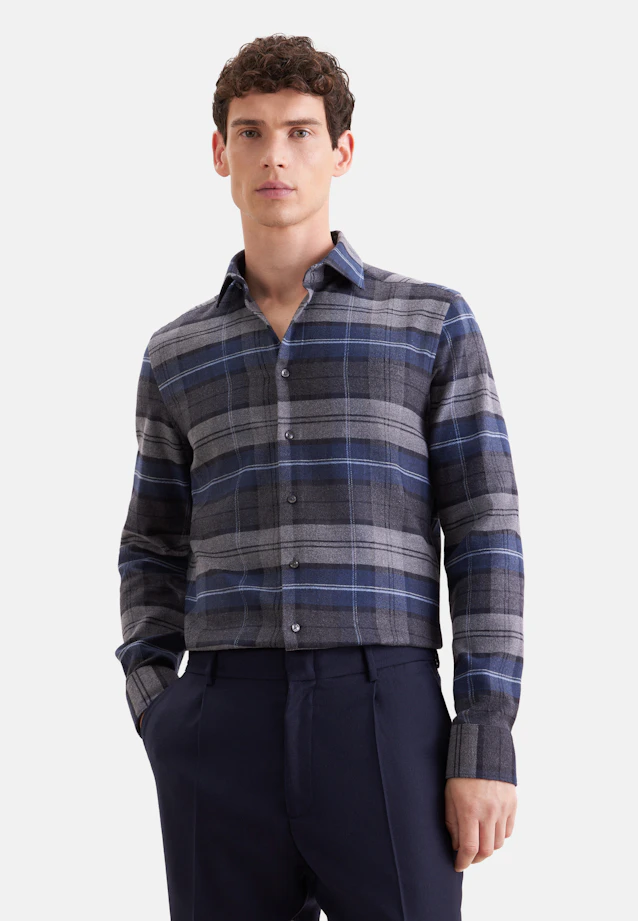 Slim Flannel shirt Check in Mittelblau |  Seidensticker Onlineshop