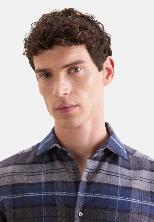 Slim Flannel shirt Check in Mittelblau |  Seidensticker Onlineshop