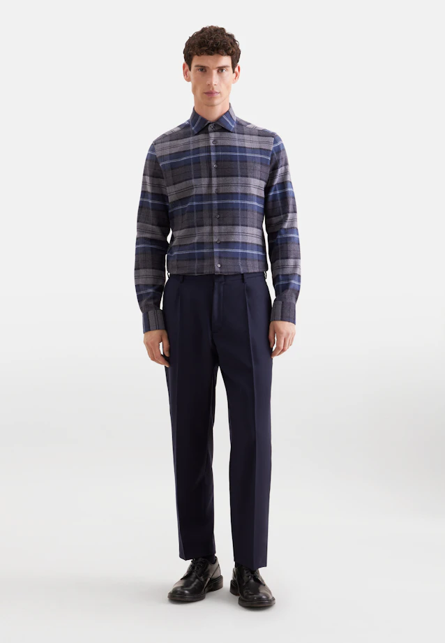 Slim Flannel shirt Check in Mittelblau |  Seidensticker Onlineshop
