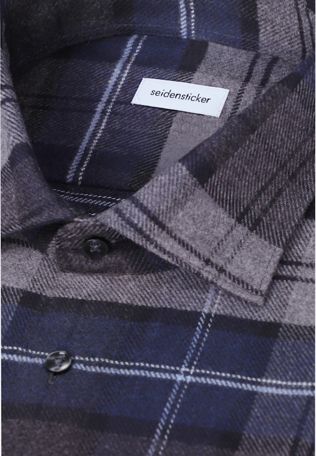 Slim Flannel shirt Check in Mittelblau |  Seidensticker Onlineshop