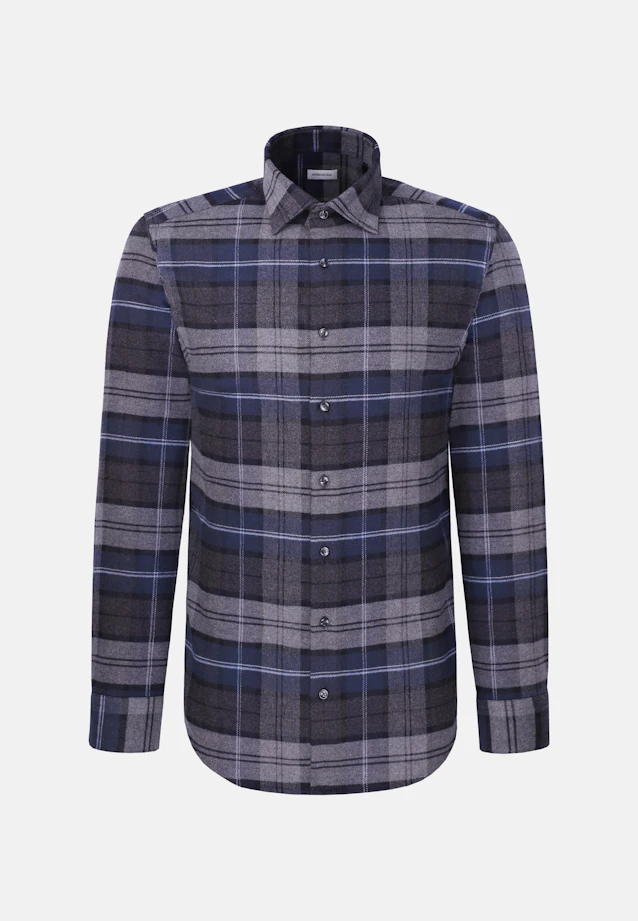 Slim Flannel shirt Check in Mittelblau |  Seidensticker Onlineshop