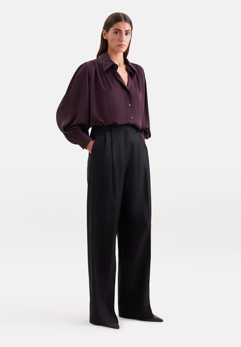 Pantalon à plis en mélange de laine
