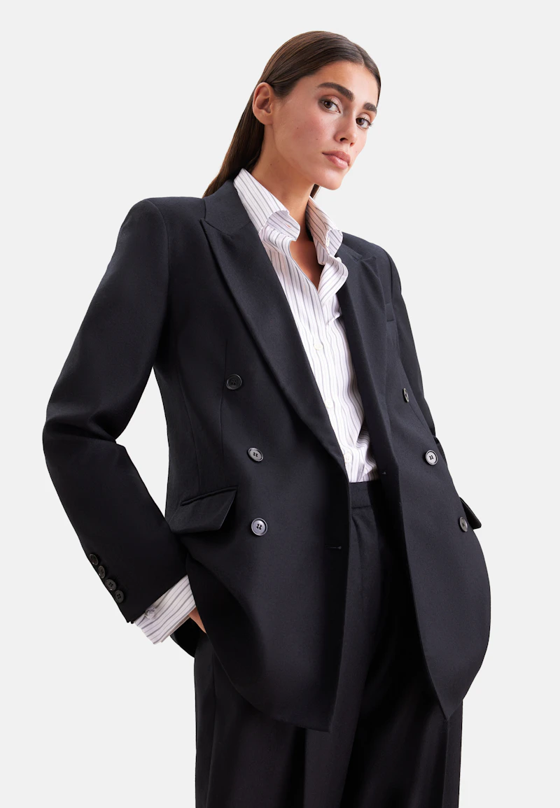 Blazer croisé en mélange de laine à poches à rabat