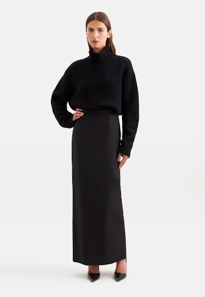 Pencilskirt aus einer Wollmischung mit Satinbund in Schwarz |  Seidensticker Onlineshop