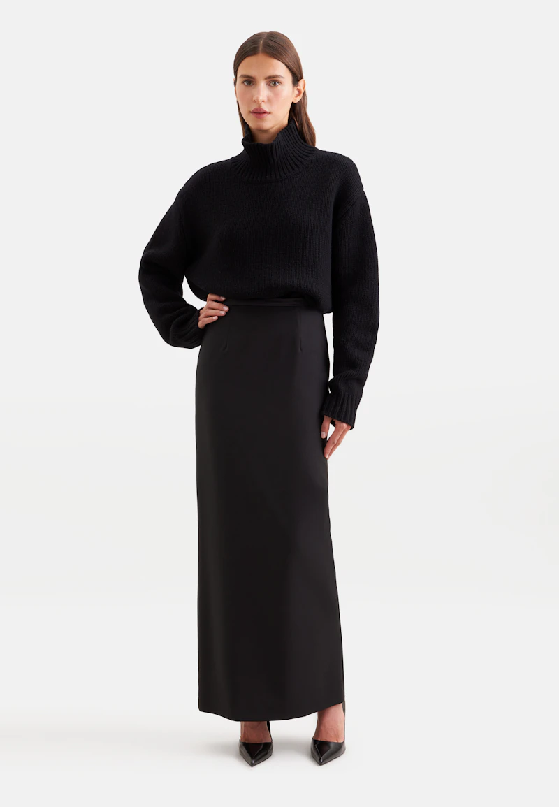 Pencilskirt aus einer Wollmischung mit Satinbund