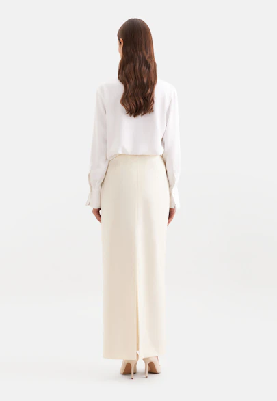 Pencilskirt aus einer Wollmischung mit Satinbund in Ecru |  Seidensticker Onlineshop
