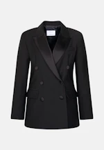 Zweireihiger Smokingblazer aus einer Wollmischung mit satinierten Details in Schwarz |  Seidensticker Onlineshop