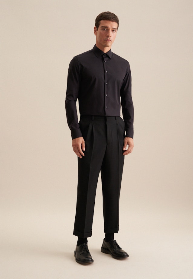 Non-iron Popeline Business overhemd in Slim with Kentkraag and extra long sleeve in Zwart |  Seidensticker Onlineshop
