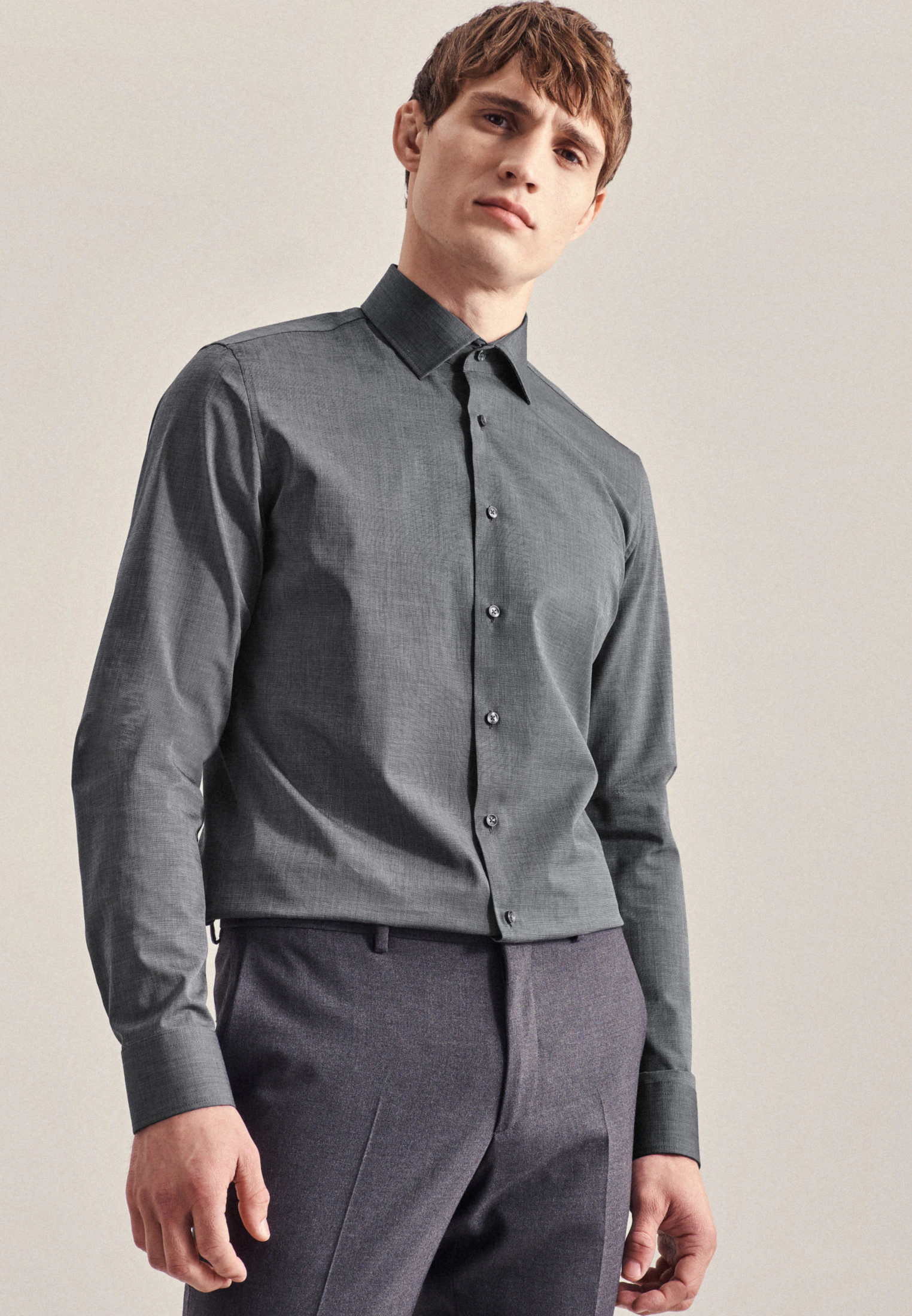 Slim Business Hemd Uni Schwarz 44