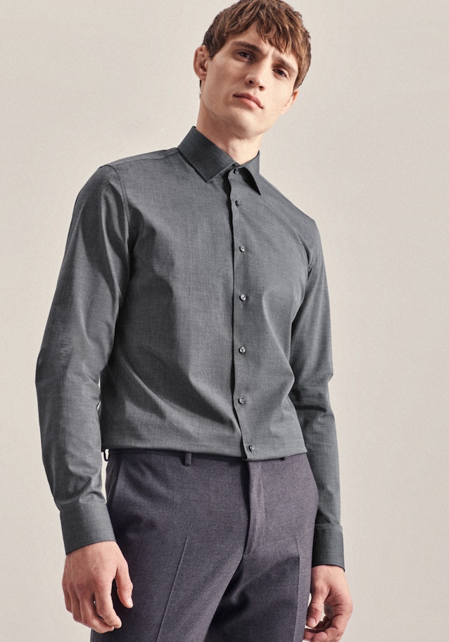 Bügelfreies Popeline Business Hemd in Slim mit Kentkragen und extra langem Arm in Grau | Seidensticker Onlineshop