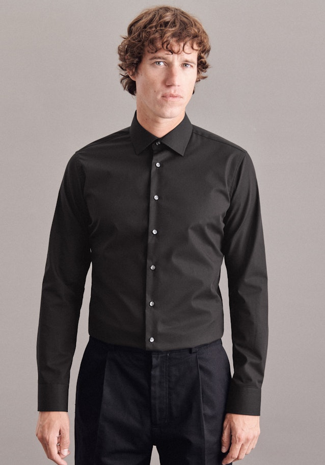 Non-iron Fil a fil Business Shirt in X-Slim with Kent-Collar in Black | Seidensticker Onlineshop