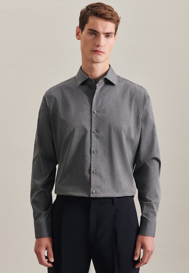 Bügelfreies Fil a fil Business Hemd in Shaped mit Kentkragen in Grau |  Seidensticker Onlineshop