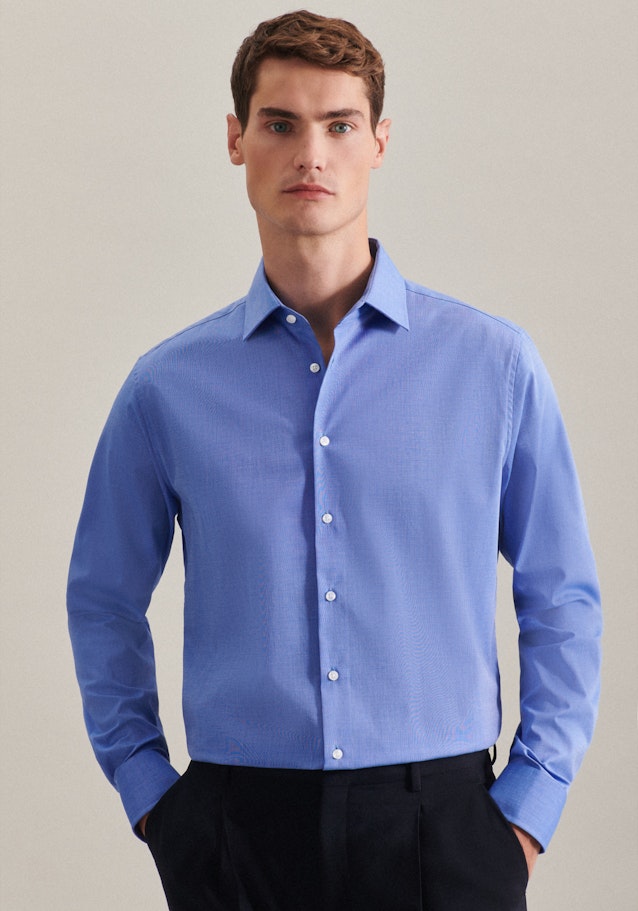 Non-iron Fil a fil Business Shirt in Shaped with Kent-Collar in Medium Blue | Seidensticker Onlineshop