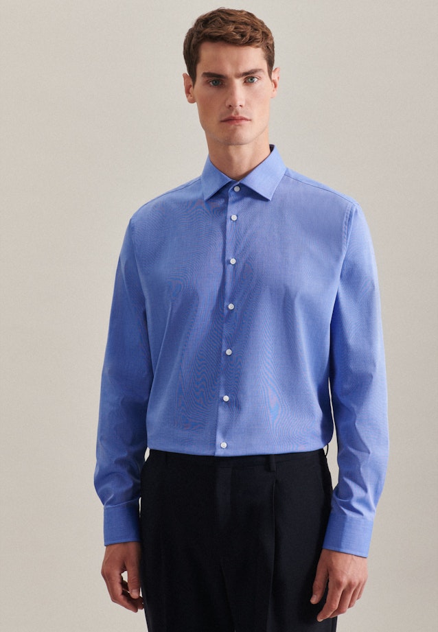 Chemise Business Shaped Fil à fil Col Kent in Bleu Moyen |  Seidensticker Onlineshop