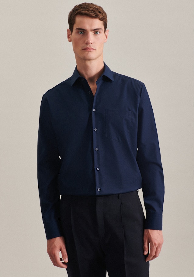 Non-iron Poplin Business Shirt in Regular with Kent-Collar in Dark Blue | Seidensticker Onlineshop