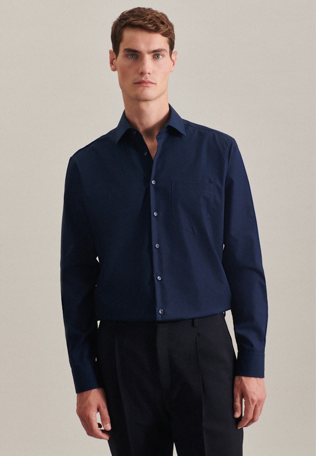 Non-iron Poplin Business Shirt in Regular with Kent-Collar in Dark Blue |  Seidensticker Onlineshop