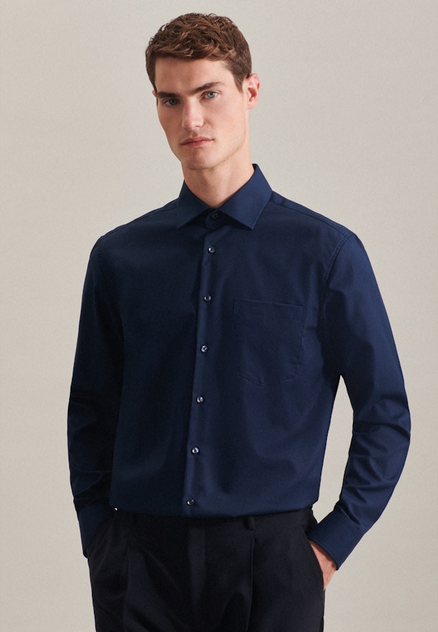 Non-iron Poplin Business Shirt in Regular with Kent-Collar in Dark Blue |  Seidensticker Onlineshop