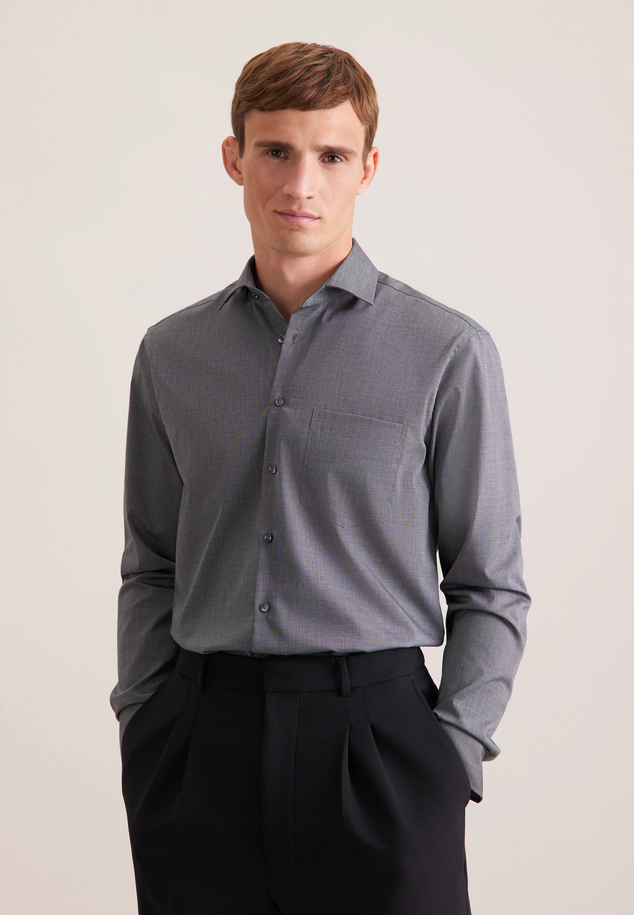 Regular Business Hemd Uni Grau