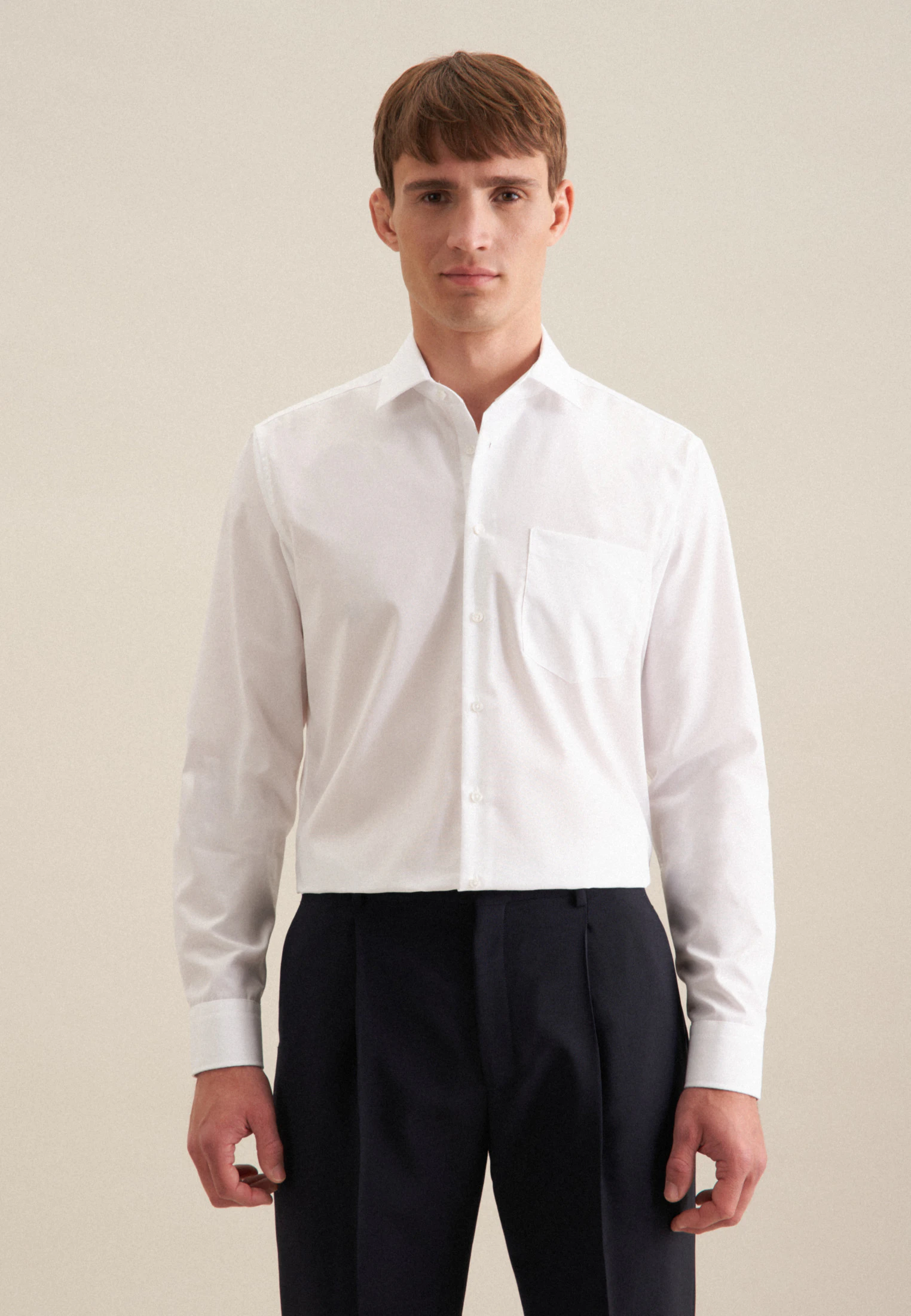Regular Business Hemd Uni Weiß 49