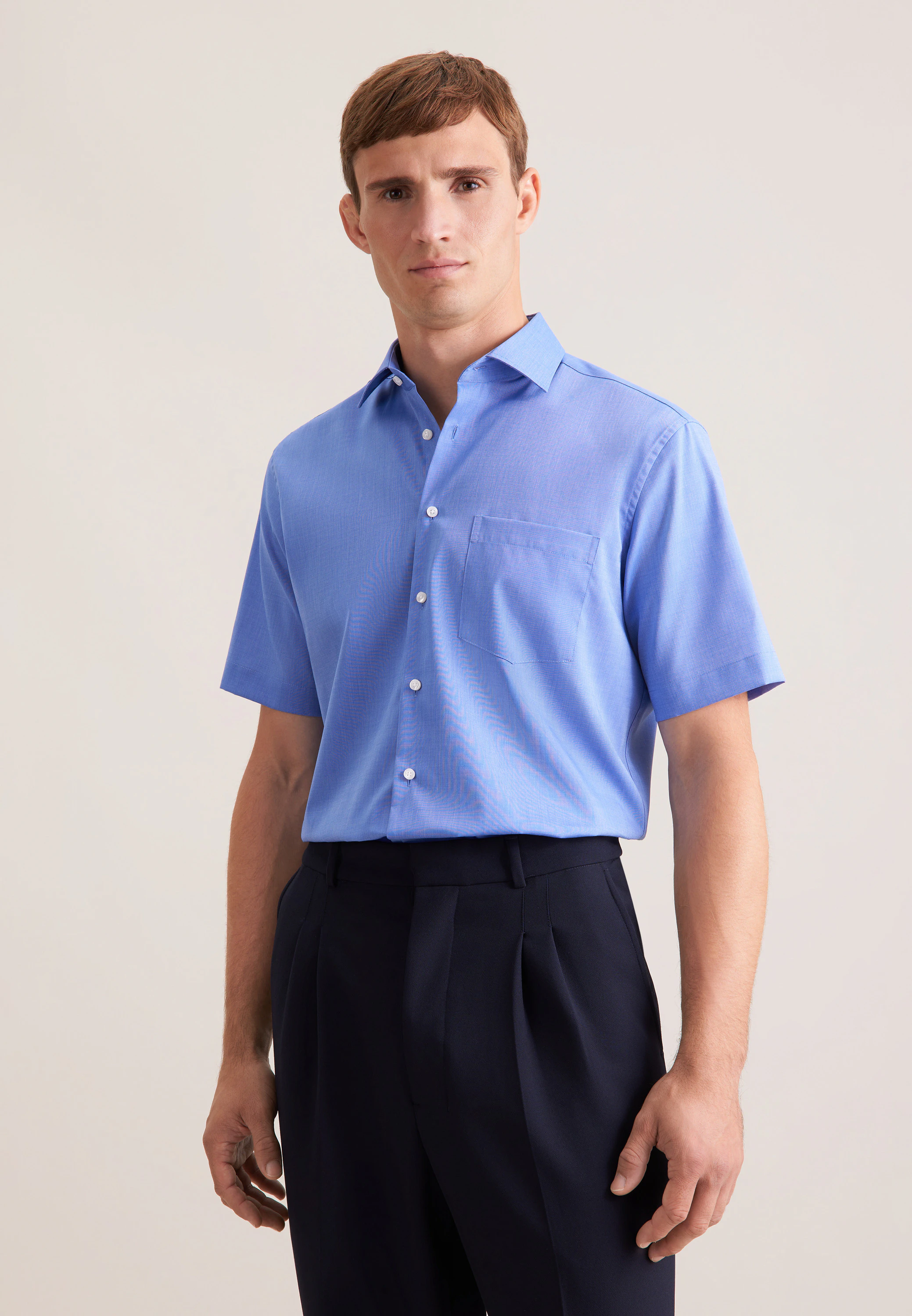 Regular Business Hemd Uni Blau 50