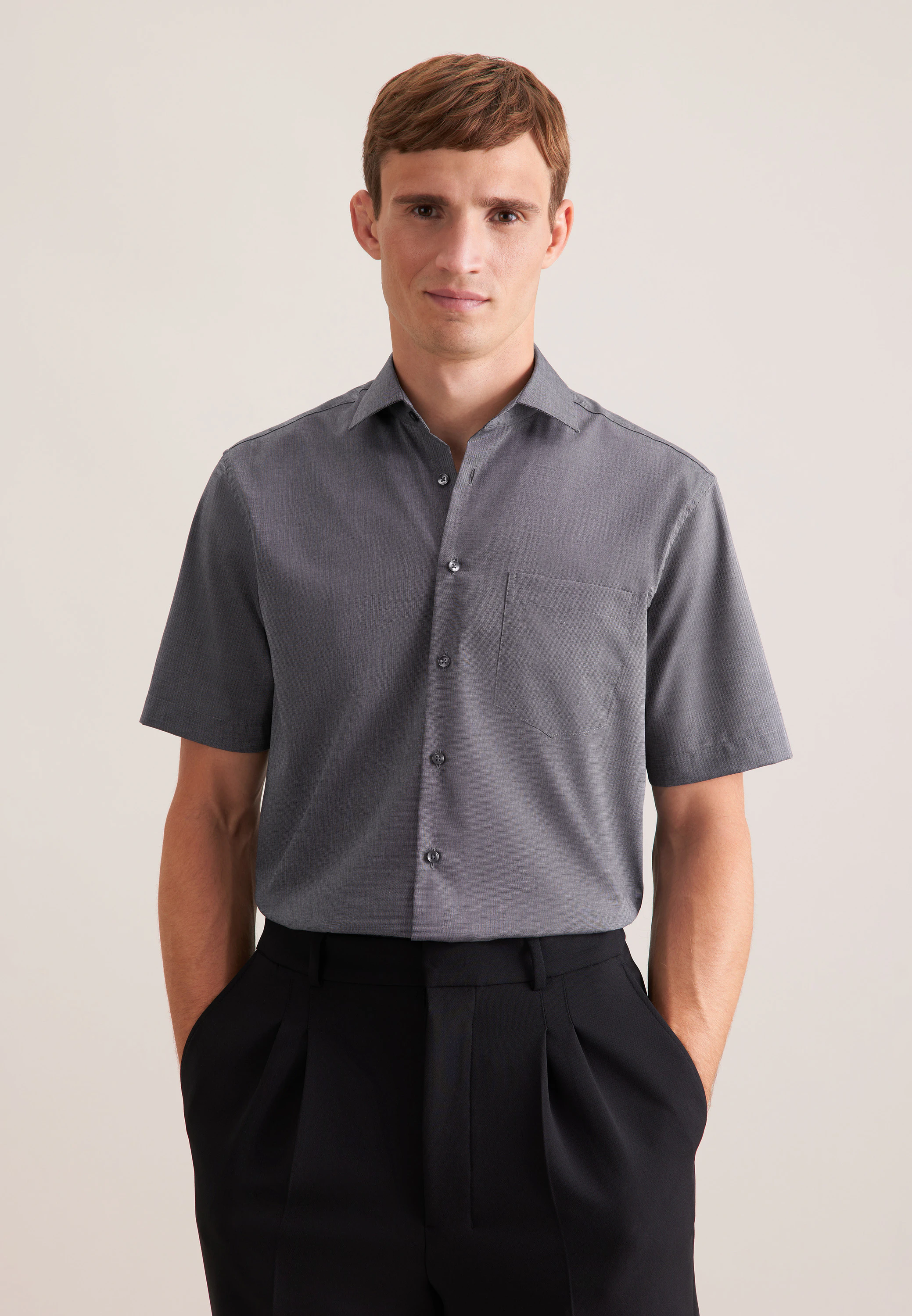 Regular Business Hemd Uni Grau 38