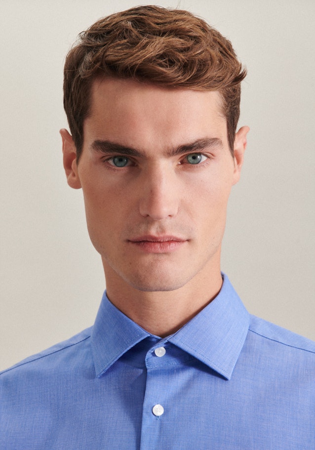 Non-iron Fil a fil Short sleeve Business Shirt in Regular with Kent-Collar in Medium Blue | Seidensticker Onlineshop
