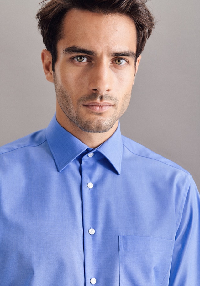 Non-iron Fil a fil Short sleeve Business Shirt in Regular with Kent-Collar in Medium Blue |  Seidensticker Onlineshop