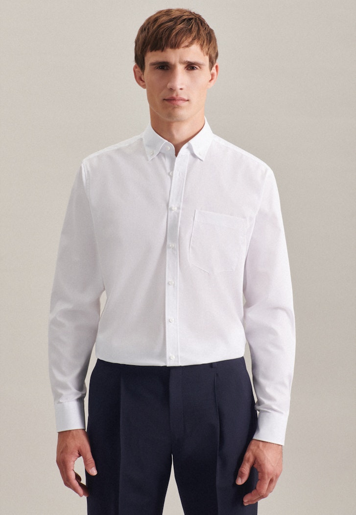 Herren Bügelfreies Popeline Business Hemd in Regular mit Button-Down-Kragen  weiß | Seidensticker | Businesshemden
