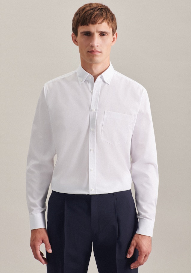 Non-iron Popeline Business overhemd in Regular with Button-Down-Kraag in Wit | Seidensticker Onlineshop