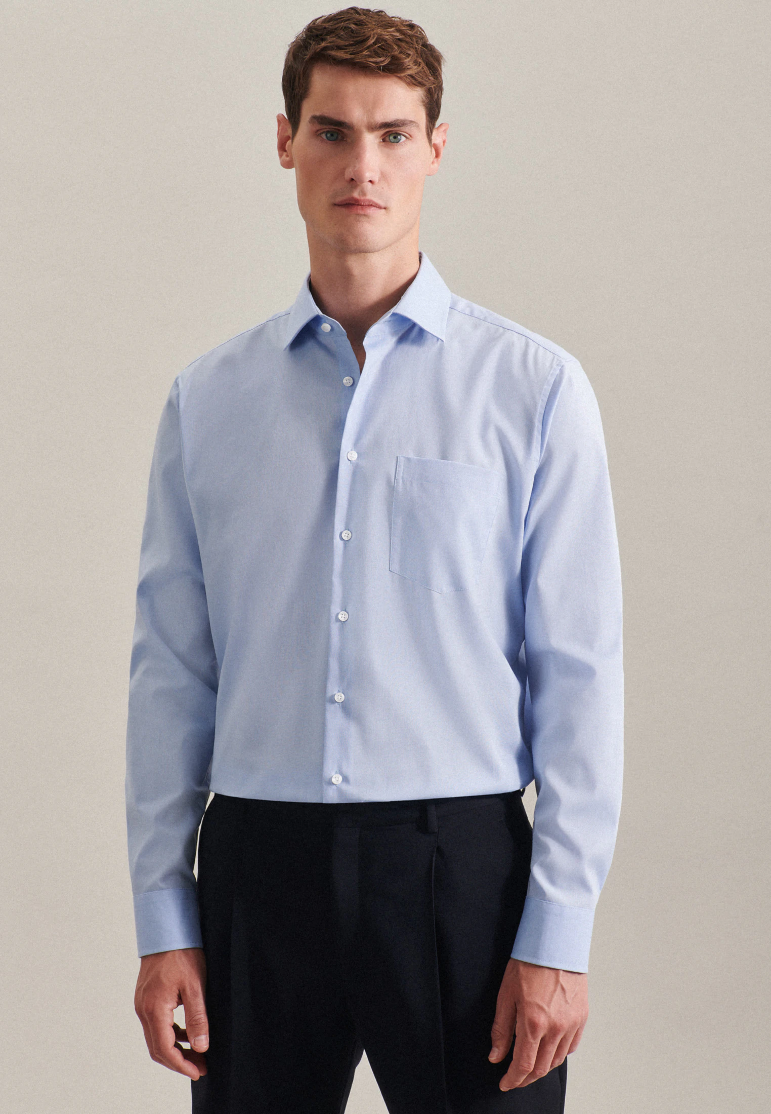 Regular Business Hemd Uni Blau 48