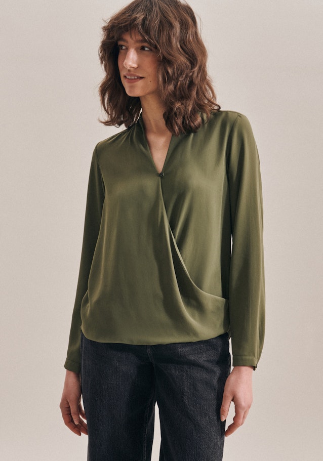 Long sleeve Crepe Wraparound Blouse in Green |  Seidensticker Onlineshop