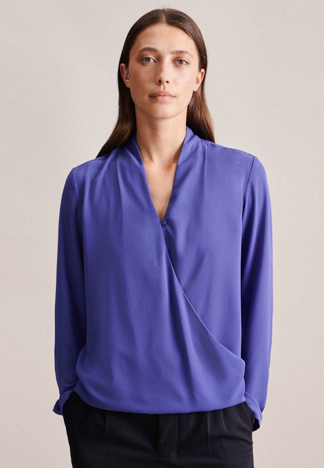 Long sleeve Crepe Wraparound Blouse in Medium Blue | Seidensticker online shop