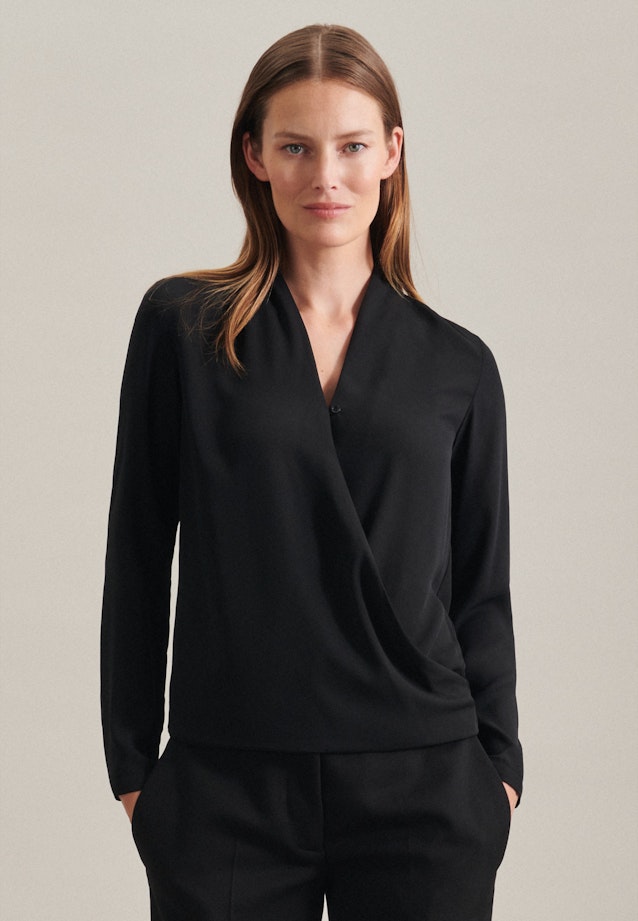 Long sleeve Crepe Wraparound Blouse in Black | Seidensticker Onlineshop
