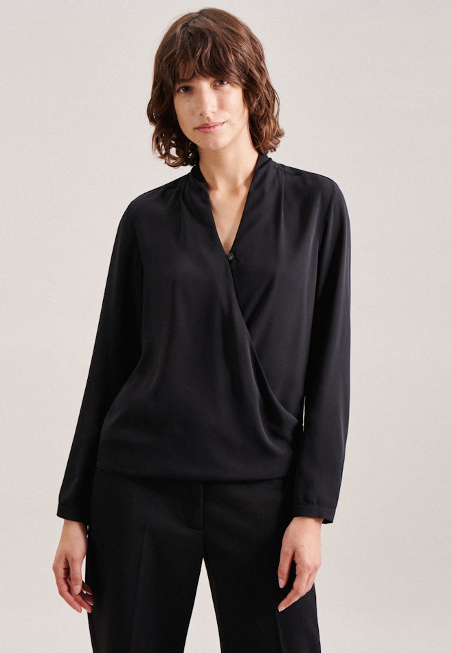 Long sleeve Crepe Wraparound Blouse in Black | Seidensticker online shop