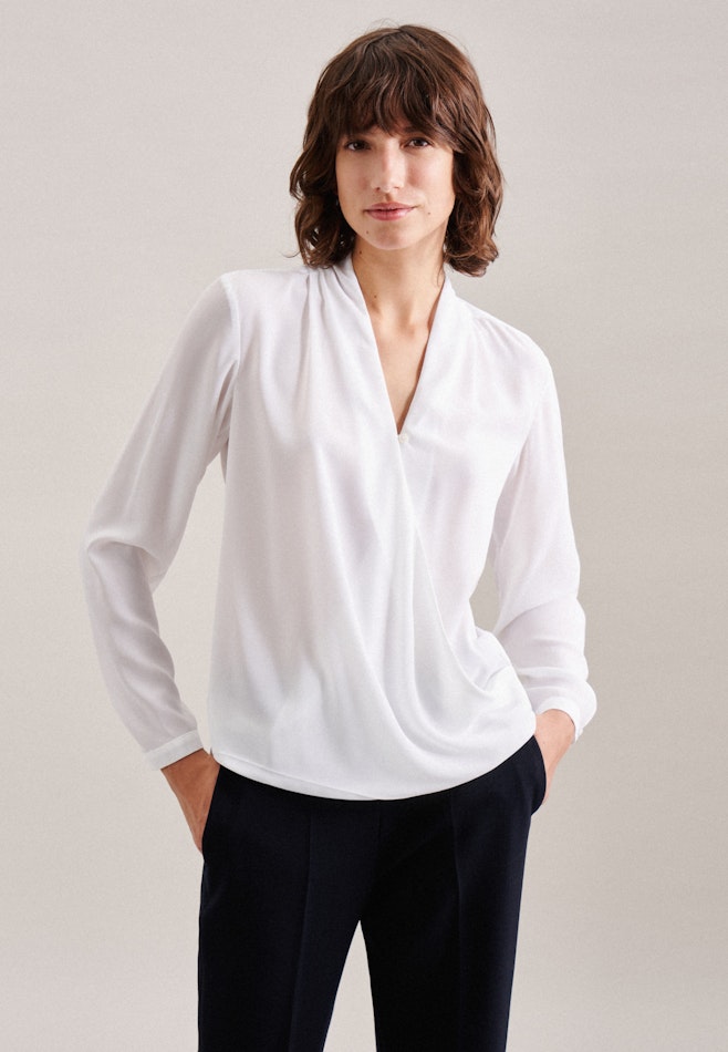 Long sleeve Crepe Wraparound Blouse in White | Seidensticker online shop