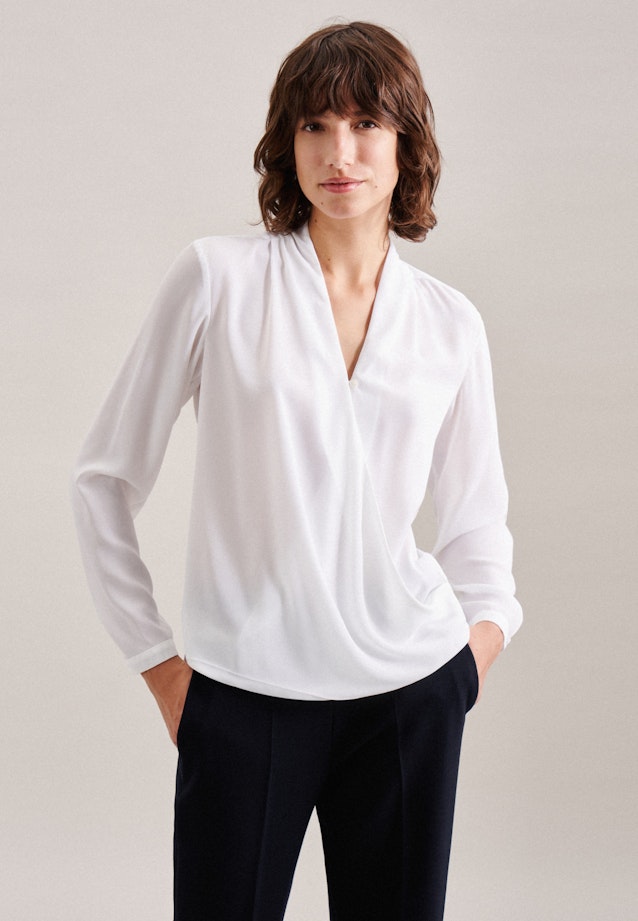 Long sleeve Crepe Wraparound Blouse in White |  Seidensticker Onlineshop