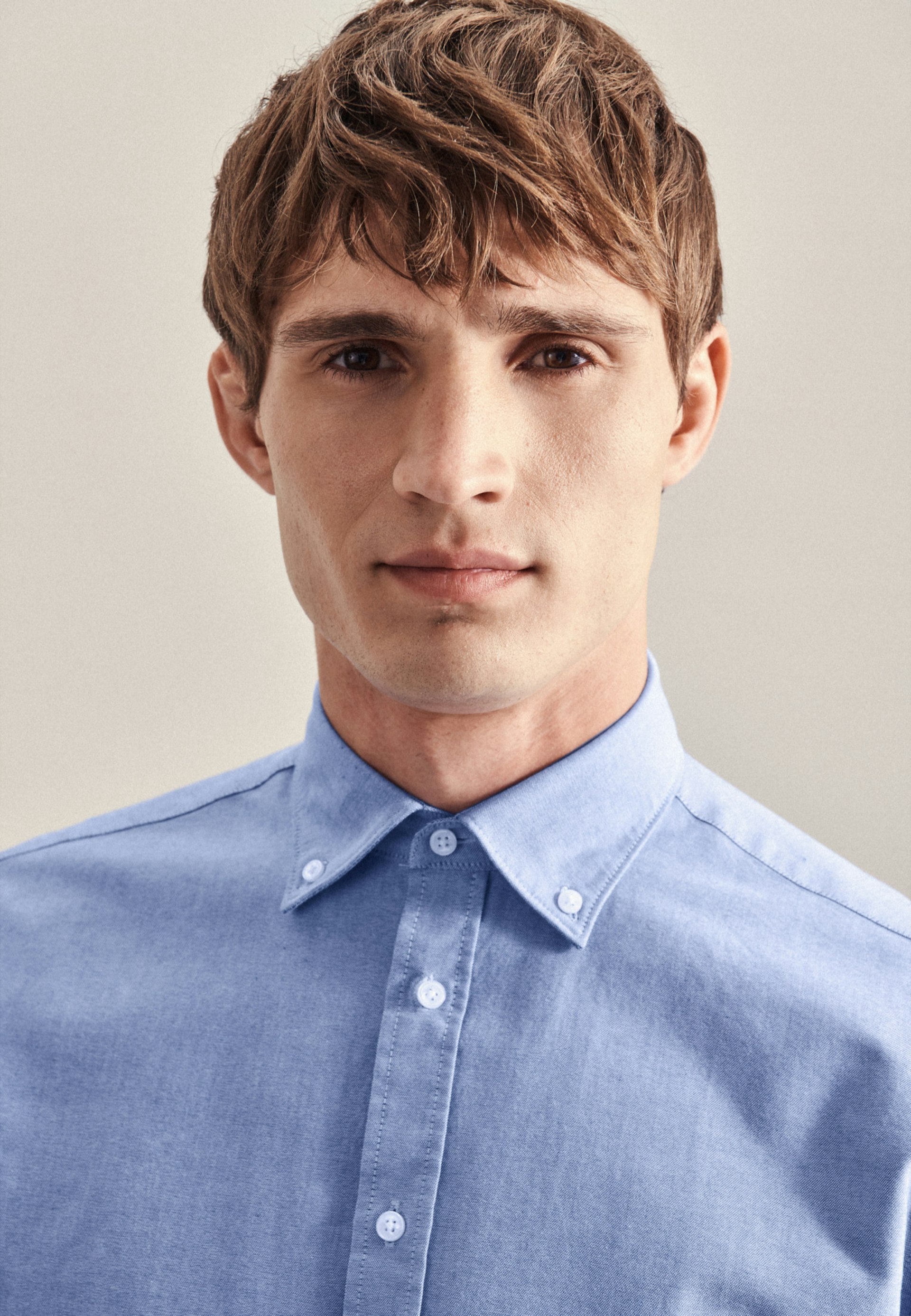 | Herren Oxford hellblau Business Hemd Button-Down-Kragen mit Seidensticker in Shaped