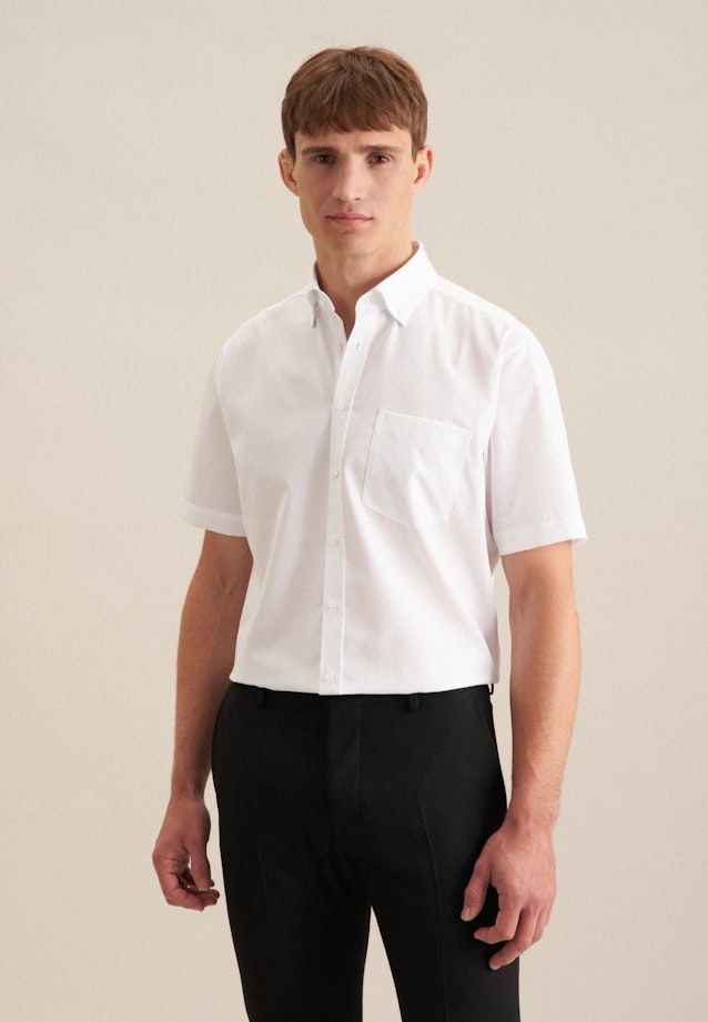 Non-iron Popeline korte arm Business overhemd in Regular with Button-Down-Kraag in Wit | Seidensticker Onlineshop